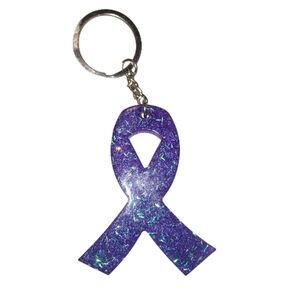 Purple Glitter Ribbon Keychain